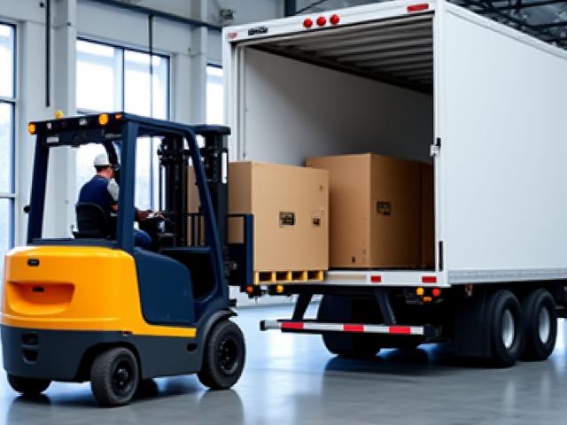 Precision loading of a 3 Musketeer's Hauling industrial shipment using a forklift